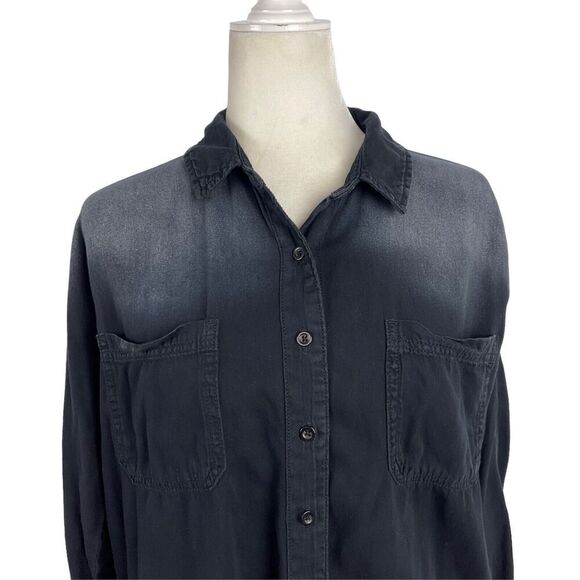 BDG Denim Ombre Shirt Womens Medium Long Sleeve Chambray Button Down Boxy Black - Picture 5 of 11